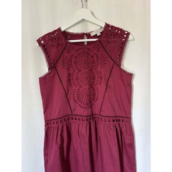 LOFT Ann Taylor Dress Small Petite Burgundy Mini Sleeveless Embroidered Boho - Picture 5 of 11